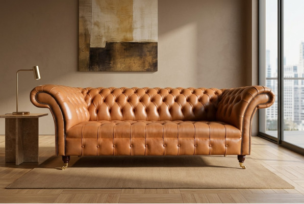 Hellbrauner Moderner Chesterfield Dreisitzer Designer Couch