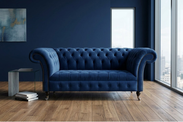 Klassische Chesterfield Couch Blau Polster Garnitur 2 Sitzer Sofas Sofa 185cm