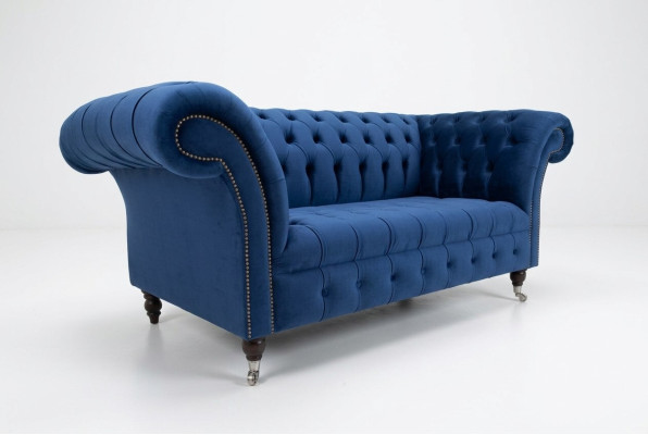 Klassische Chesterfield Couch Blau Polster Garnitur 2 Sitzer Sofas Sofa 185cm