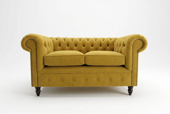 Chesterfield Sofa 2 Sitz Polster Couchen Couch Dreisitzer Gelb Sofas Samt Neu