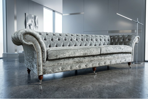 Chesterfield Grauer Poslter Viersitzer Designer 4-Sitzer Couch
