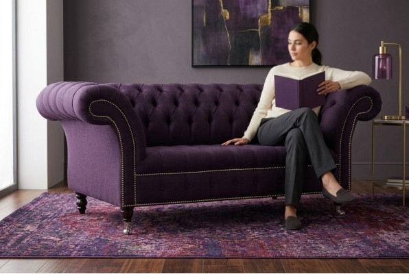 klassische Chesterfield Couch 3 Sitzer Sofa Couch Samt Leder Lila Design Polster