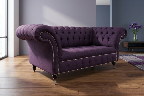 klassische Chesterfield Couch 3 Sitzer Sofa Couch Samt Leder Lila Design Polster