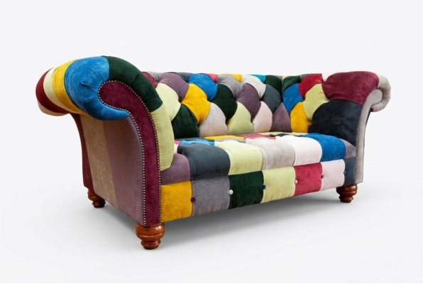 Modern Design Bunter Chesterfield 2 Sitzer Sofa Textil Couch Polster Design 