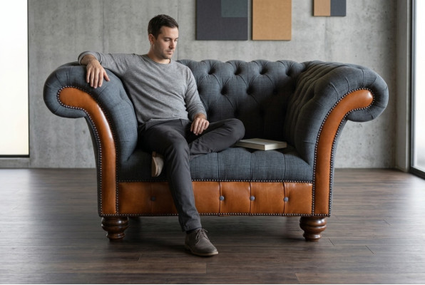 Sessel Couch Polster Sofa Textil Chesterfield Couchen 1,5 Sitzer Einsitzer Grau
