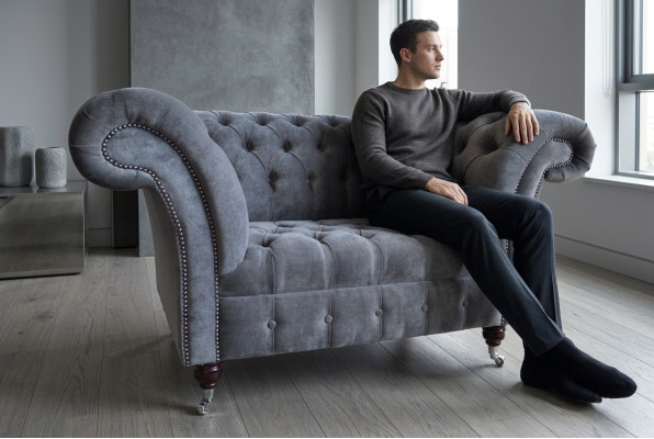 Sessel Couch Polster Sofa Chesterfield Couchen 1,5 Sitzer Einsitzer Grau Textil
