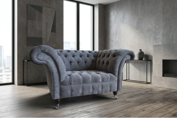 Sessel Couch Polster Sofa Chesterfield Couchen 1,5 Sitzer Einsitzer Grau Textil