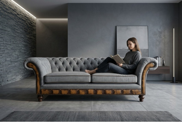 Grau-braune Chesterfield Couch Designer Wohnzimmer 3-Sitzer Sofa