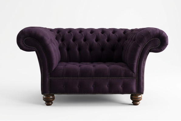 Sessel Chesterfield Design Stoff Couch 1.5 Sitzer Polster Sofas Lounge Samt Lila
