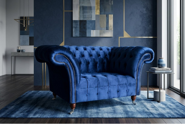 Sessel Couch Polster Sofa Textil Chesterfield Couchen 1,5 Sitzer Einsitzer Blau