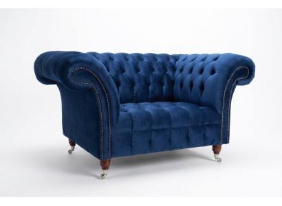 Sessel Couch Polster Sofa Textil Chesterfield Couchen 1,5 Sitzer Einsitzer Blau