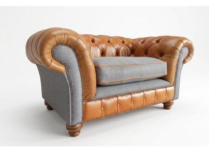 Sessel Polster Möbel Chesterfield Couch Textil Leder Stoff Sofa Einsitzer Braun