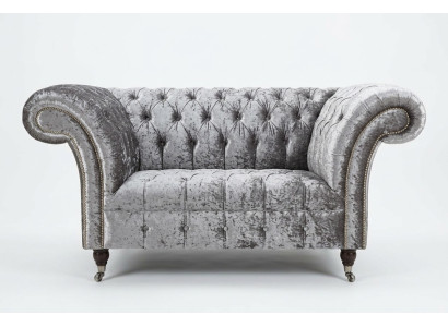 Sessel Polster Möbel Chesterfield Couch Textil Leder Stoff Sofa Einsitzer Silber