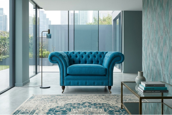 Blaue Sofa Couch Polster Chesterfield Sitzmöbel Textil Stoff Leder Couchen Neu
