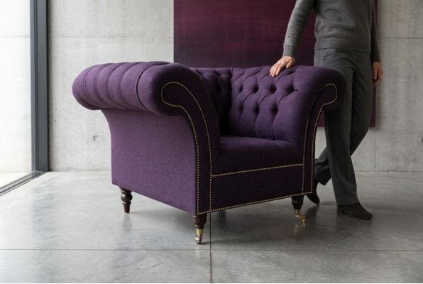 Sessel 1 Sitzer Chesterfield Samt Polster Sofas Design Luxus Couch Sofa Lila Neu