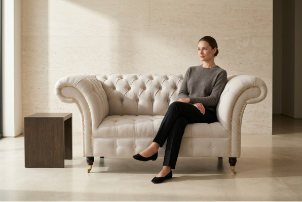 Sessel Couch Polster Sofa Textil Chesterfield Couchen 1,5 Sitzer Einsitzer Weiß