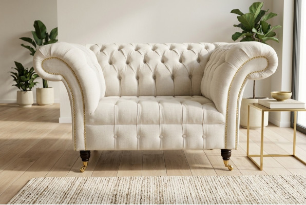 Sessel Couch Polster Sofa Textil Chesterfield Couchen 1,5 Sitzer Einsitzer Weiß