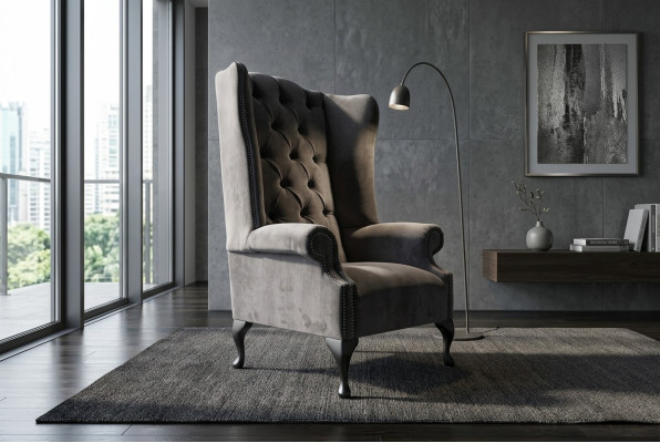 Ohrensessel Einsitzer Sofa Couch Relax Polster Chesterfield Samt Leder Stoff