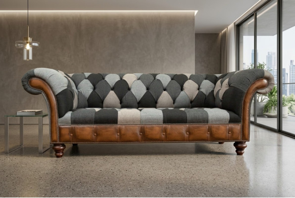 Chesterfield Textil Sofa 3 Sitzer Sofa Polster Sofas Design Luxus Stoffsofas New