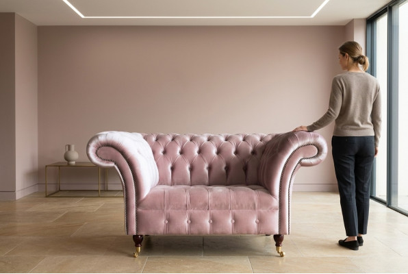 Sessel Polster Möbel Chesterfield Rosa Couch Textil Leder Stoff Sofa Einsitzer