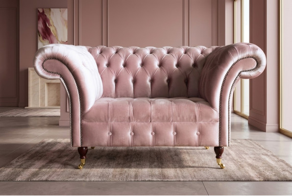 Sessel Polster Möbel Chesterfield Rosa Couch Textil Leder Stoff Sofa Einsitzer