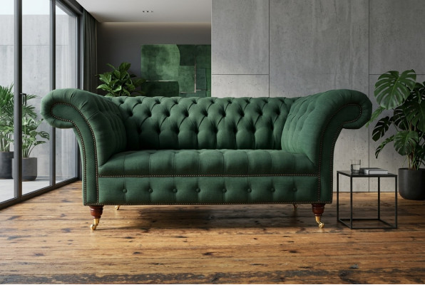 Klassische Polster Möbel Chesterfield Grüne Couch Textil Leder Stoff Sofa Sitzer