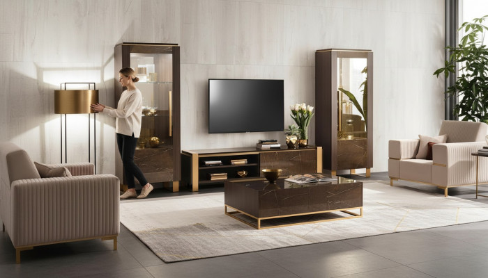 Wohnzimmermöbel Set Designer Wohnzimmer Sideboard 2x Vitrine 3tlg.
