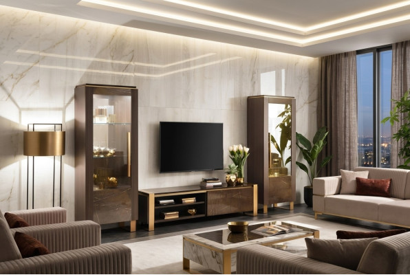 Wohnzimmermöbel Set Designer Wohnzimmer Sideboard 2x Vitrine 3tlg.