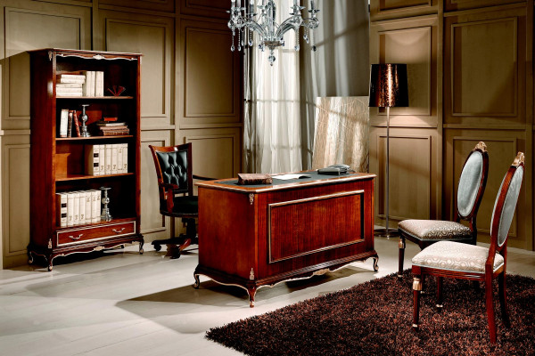 Holz Luxus Möbel Klassisches Bücherregal im Barock Stil mit 1 Schublade und Regalen