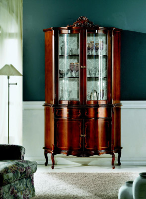Italienische Luxus Holz Design Möbel Barock Stil Schrank Vitrine Braun Wohnzimmer Neu