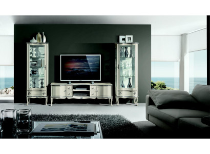 Schicke Set Garnitur 3tlg Rtv mit 2x Vitrine Italienische Möbel Wohnwand Schrank