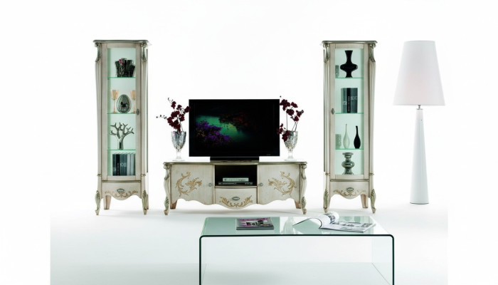Schicke Set Garnitur 3tlg Rtv mit 2x Vitrine Italienische Möbel Klassische Stil