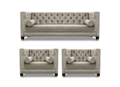 Beige Sofagarnitur Chesterfield Sessel Luxus Möbel Textil Stoff Wohnzimmer Neu