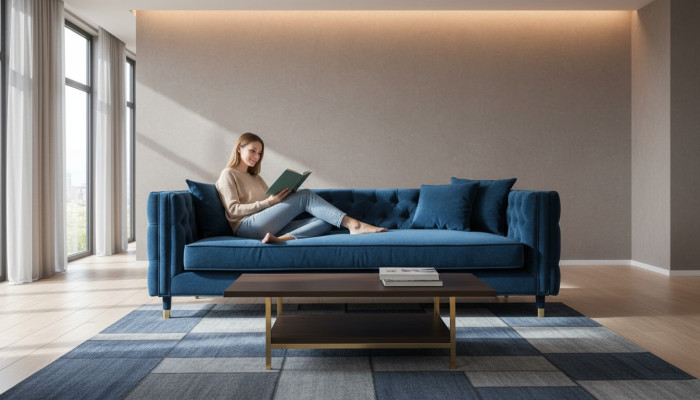 Luxus Blaue Chesterfield Samt Dreisitzer Polster Möbel Hotel Wohnzimmer Praxis