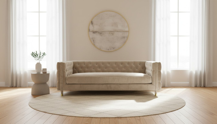 Beige Möbel 4 Sitzer Chesterfield Sofa Samt XXL Big Textil Stoff Couchen