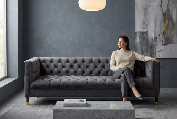 Anthrazit Chesterfield Sofa Kreative Möbel 4-Sitzer Sofas Textil Couchen