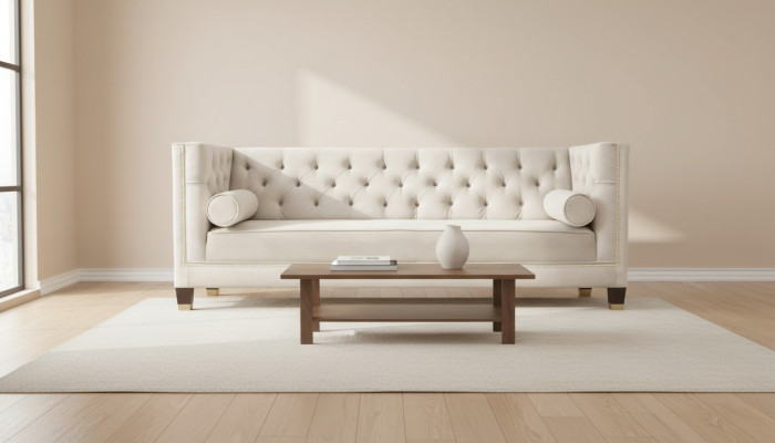 Luxus Beige Chesterfield Samt Dreisitzer Polster Möbel Hotel Wohnzimmer Praxis