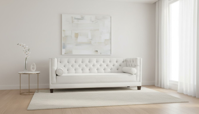 Dreisitzer Stoff Wohnzimmer weiß Couchen Polster Sofa Sofas Chesterfield couch