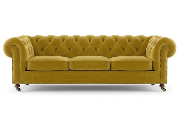 Luxus Gelb Chesterfield Samt Dreisitzer Polster Möbel Hotel Wohnzimmer Praxis