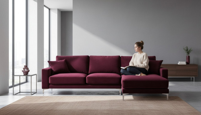 Burgund Rot Design Couchen Polster Sofa Sofas bordaux Ecksofa Stoff Wohnzimmer