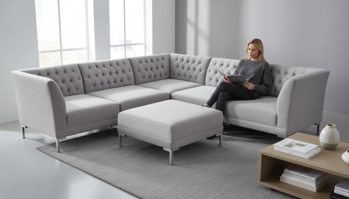 Grau Chesterfield Sofas Luxus Möbel Neu Ecksofa Hocker Grau Big Textill Stoff