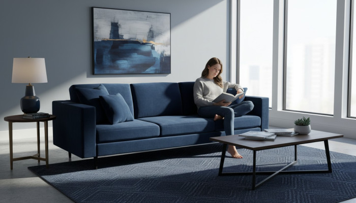 Blau Viersitzer Stoff Wohnzimmer Design Couchen Polster Sofa Sofas Samt Couchen