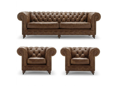 Antik Stil Chesterfield Sofagarnitur Couch Polster Garnitur Garnituren Ledersofa