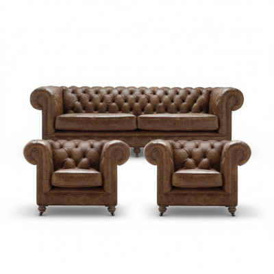 Braun Chesterfield+2 Sessel Leder Couchen Kreative Möbel Neu Wohnzimmer Sofa