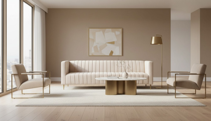 Beige Dreisitzer Sofa Stoff  Polster Wohnzimmer Design Couchen Sofas Neu Modern