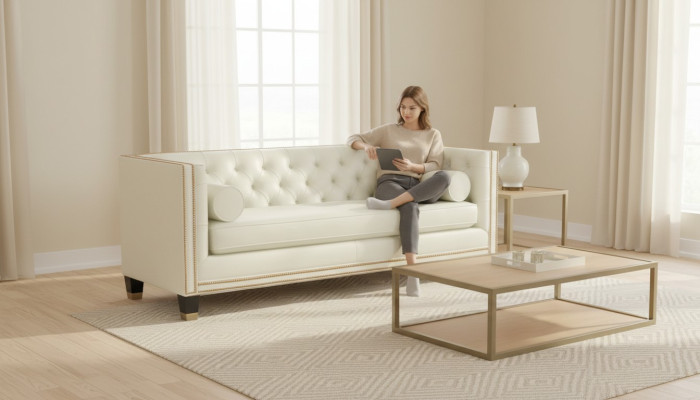 Beige Chesterfield Sofa Möbel Leder Wohnzimmer Modern Design Couchen Sofas Neu