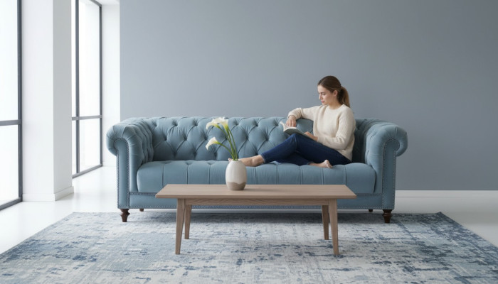 Chesterfield Turkis Design Couchen Polster Sofa Neu Dreisitzer Stoff Wohnzimmer