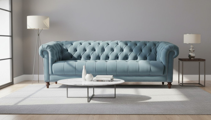 Chesterfield Turkis Design Couchen Polster Sofa Neu Dreisitzer Stoff Wohnzimmer