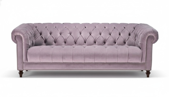 Lila Dreisitzer Stoff Chesterfield Design Couchen Polster Sofas Original Samt