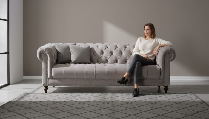 Braun Dreisitzer Stoff Wohnzimmer Design Couchen Polster Sofa Sofas xxl big neu